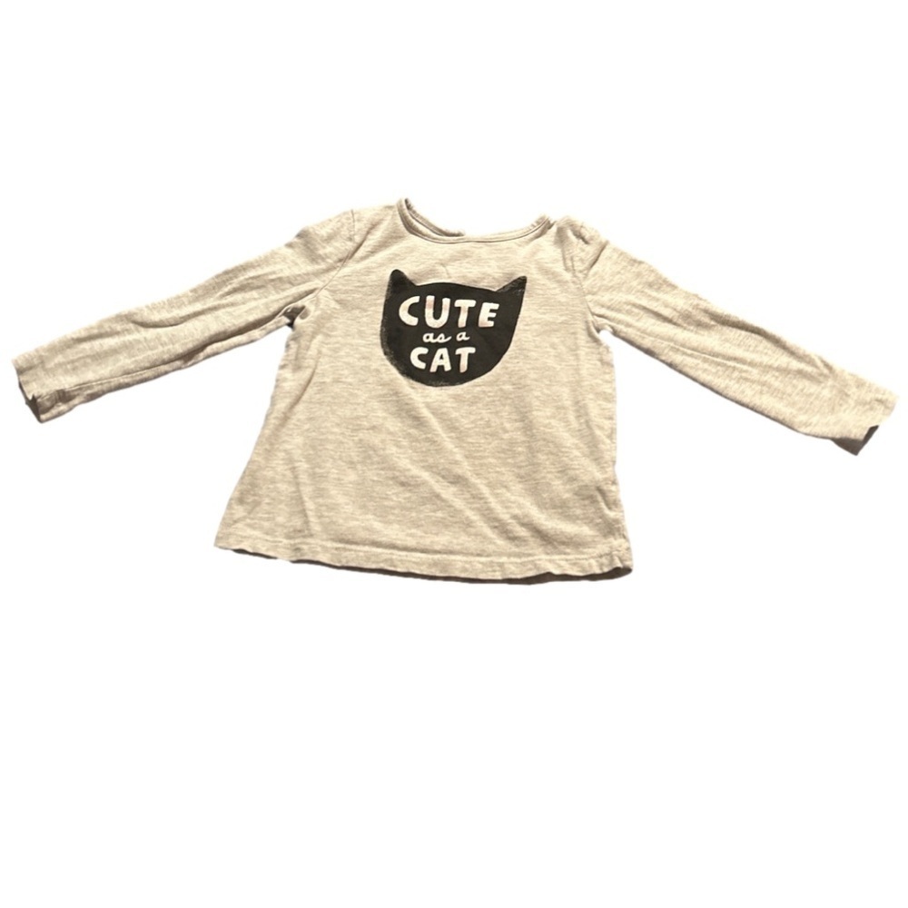 Joe Fresh Grey Cute as a Cat Long Sleeve Shirt Size 18-24 Months
